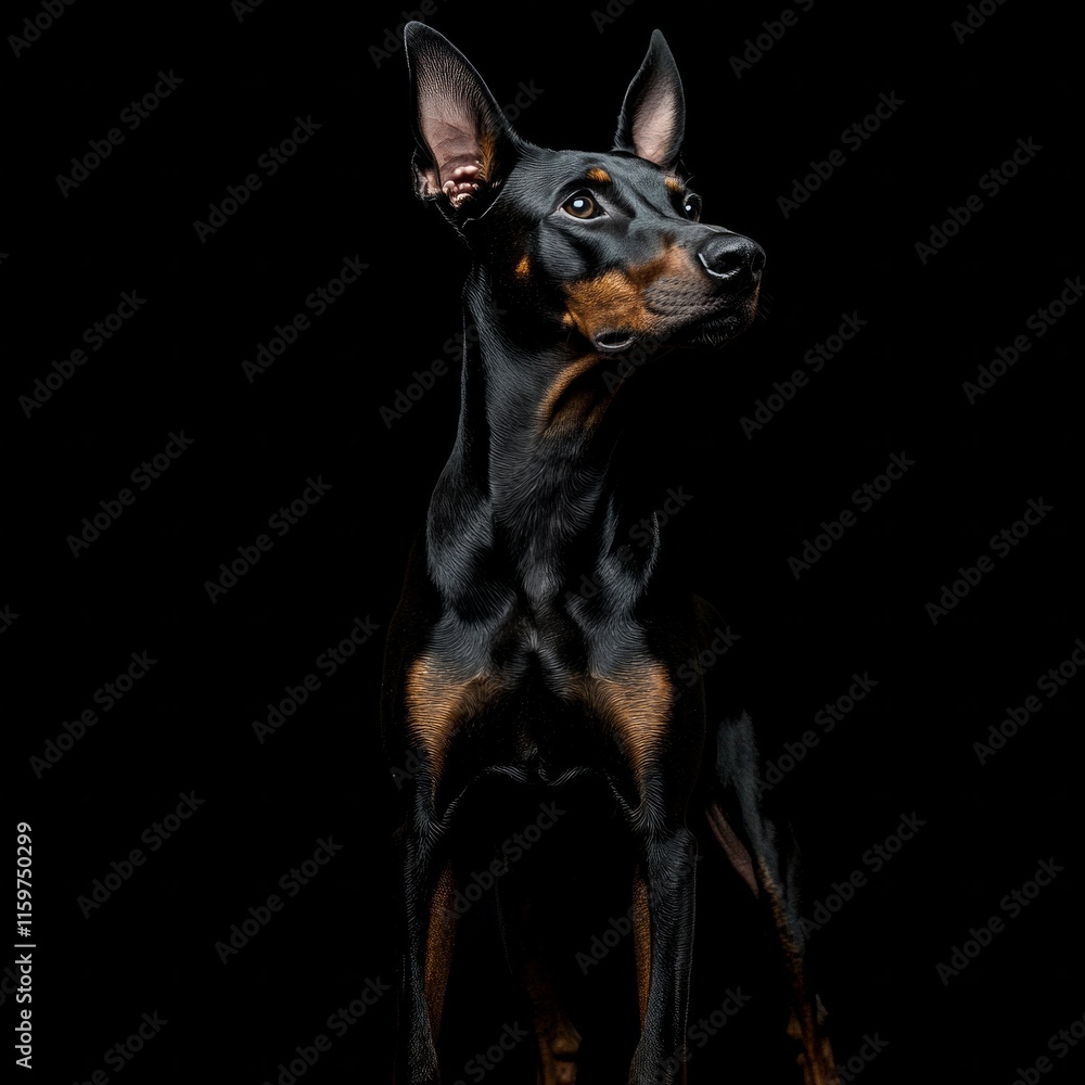 Majestic doberman pinscher against black background Majestic doberman pinscher against black background