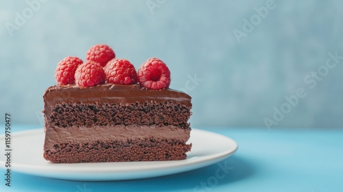 Delicious Chocolate Raspberry Cake Slice on a Plate