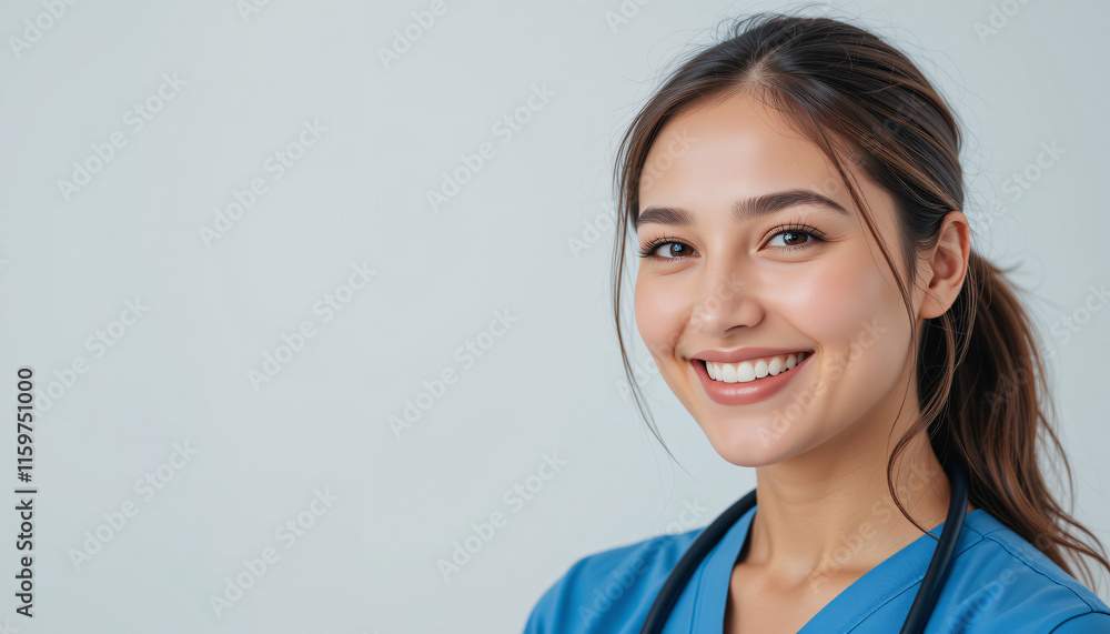 A heartwarming portrait of a veterinarian smiling warmly, positioned on the right side of the image against a clear white background, vet, animal care, professional portrait, white background A heartwarming portrait of a veterinarian smiling warmly, positioned on the right side of the image against a clear white background, vet, animal care, professional portrait, white background