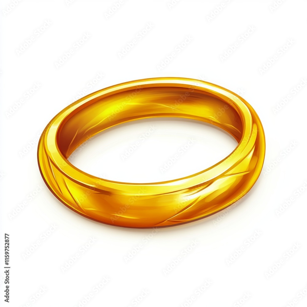 Lustrous gold ring with intricate patterns on white background Lustrous gold ring with intricate patterns on white background