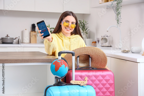 Female tourist with suitcas...