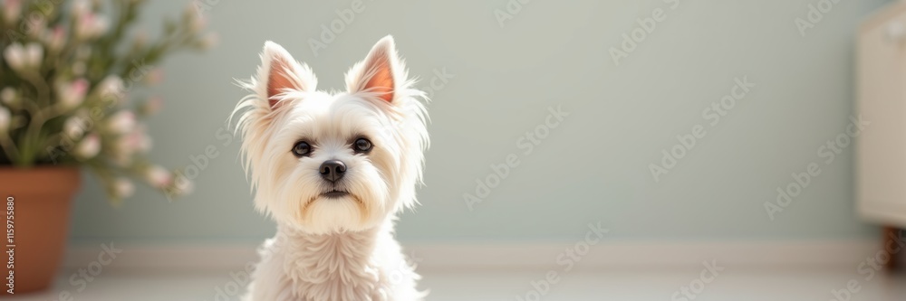 Adorable Maltese Puppy Portrait Perfect for Pet Lovers and Home Decor Projects Featuring a Charming White Dog with Soft Fur and Expressive Eyes in a Modern Minimalist Setting Adorable Maltese Puppy Portrait Perfect for Pet Lovers and Home Decor Projects Featuring a Charming White Dog with Soft Fur and Expressive Eyes in a Modern Minimalist Setting