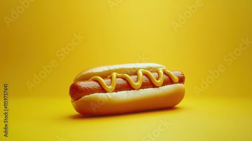 Hot dog with mustard on yellow background. generative ai photo