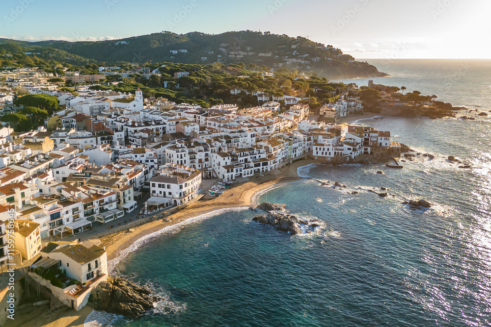 Aerial view of the Calella de Palafrugell village in Catalonia, Spain