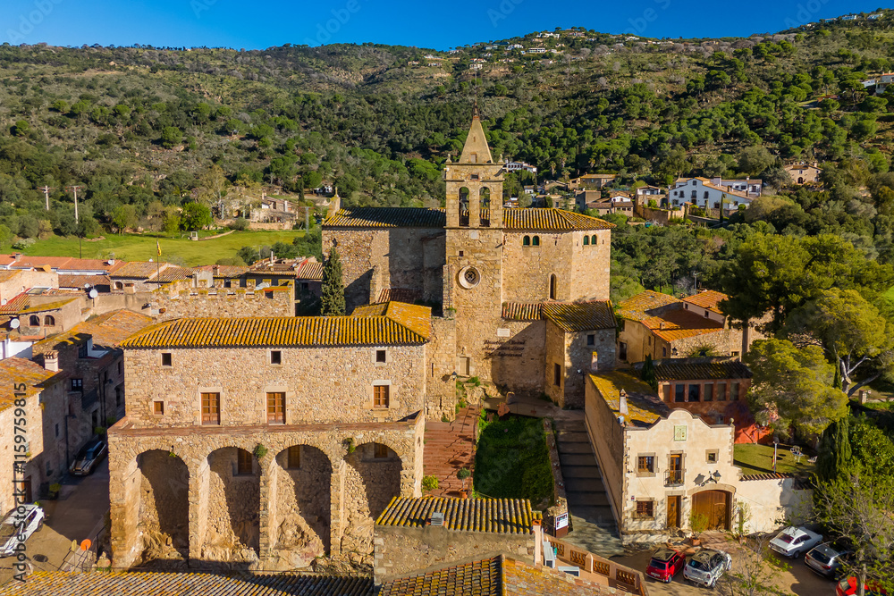 Aerial view of the castle of Benedormiens in Castell D'Aro, Catalonia, Spain.