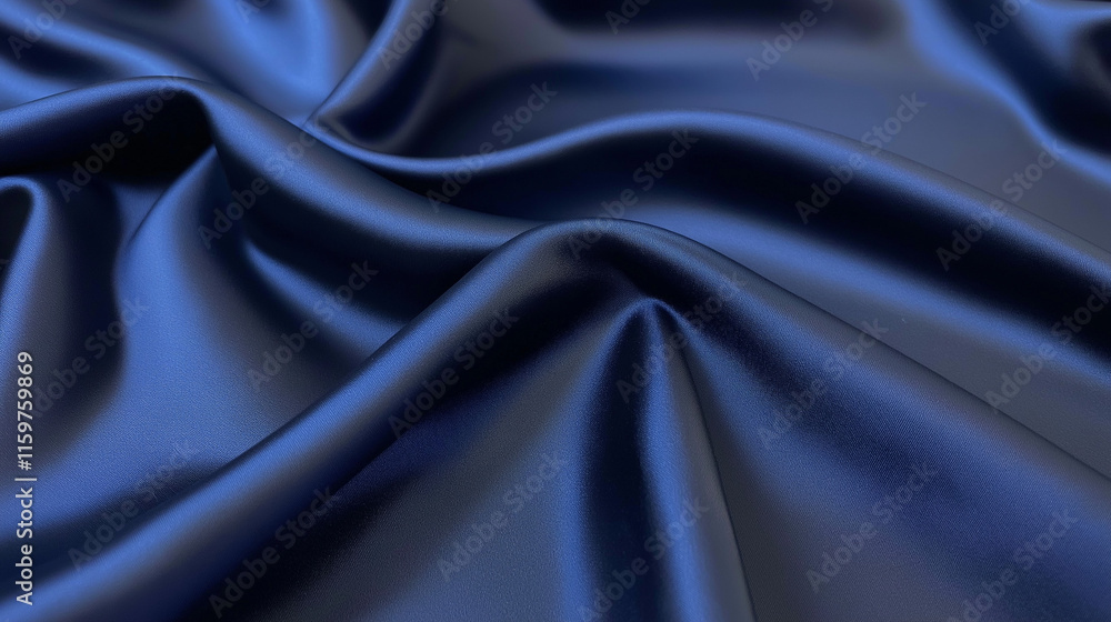 Fototapeta premium smooth elegant wavy deep blue silk cloth fabric material texture. silk satin Shiny smooth fabric. Soft folds. Luxury background