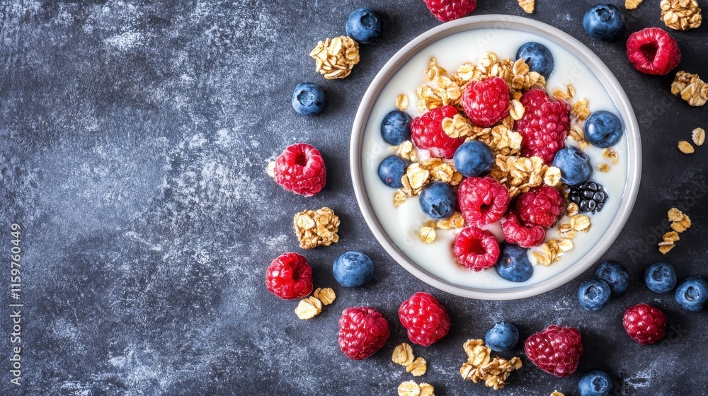 Fresh Berries and Granola in Clean Bowl Fresh Berries and Granola in Clean Bowl