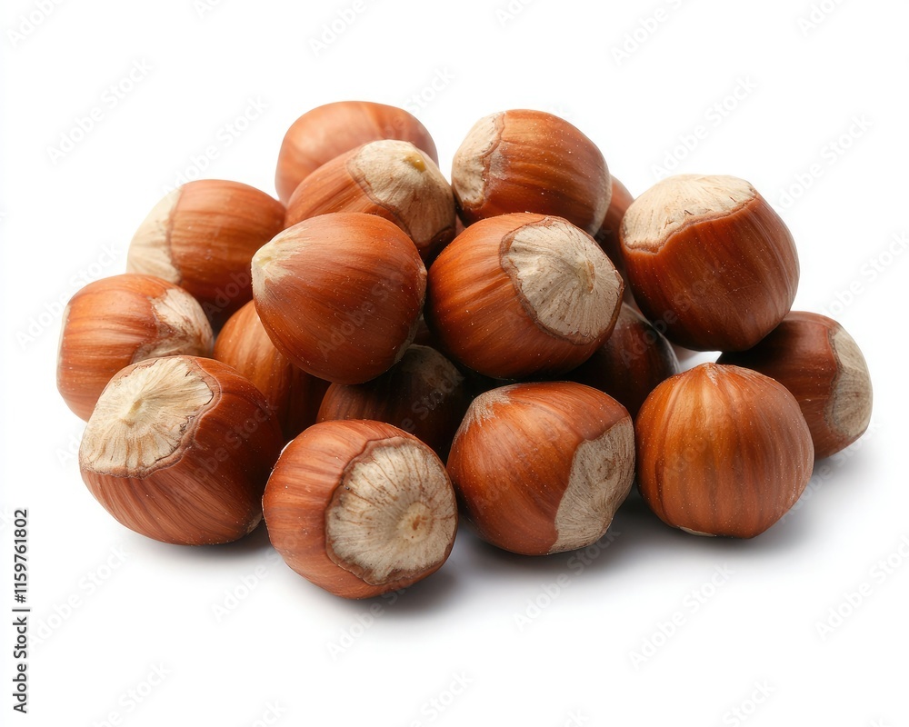 A pile of hazelnuts with smooth, brown shells, showcasing their natural texture and color. A pile of hazelnuts with smooth, brown shells, showcasing their natural texture and color.