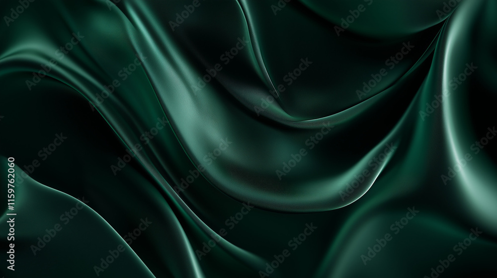 Obraz premium smooth elegant wavy deep green silk cloth fabric material texture. silk satin Shiny smooth fabric. Soft folds. Luxury background
