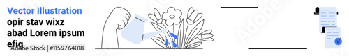 Watering can nurturing flowers, messaging bubbles symbolizing communication. Ideal for productivity apps, gardening tips, work-life balance, communication tools, self-care routines, motivation blogs