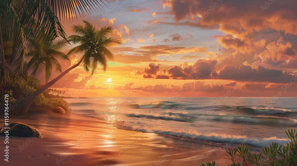 Tropical Sunset on a Sandy Beach Tropical Sunset on a Sandy Beach