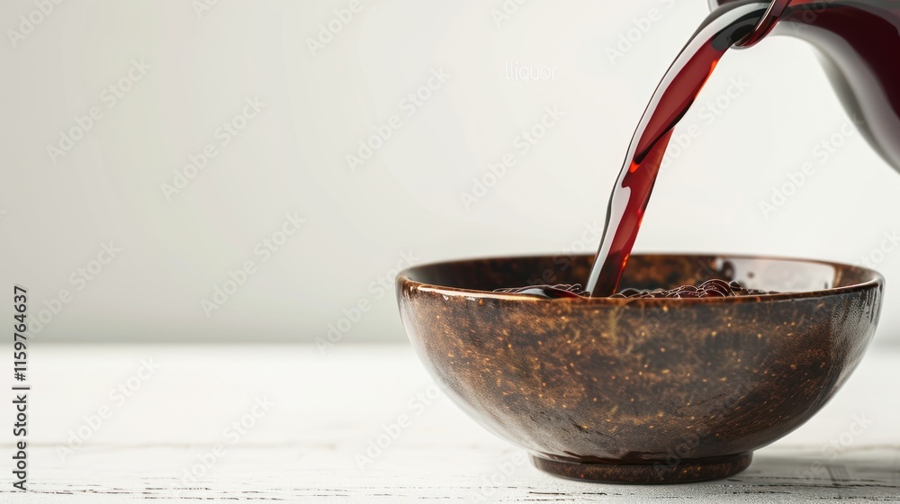 Dark liquid pouring from a pitcher into a bowl. Dark liquid pouring from a pitcher into a bowl.