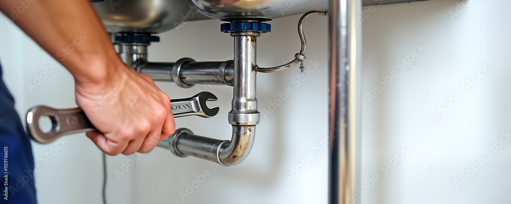 Plumber fixes water pipe under kitchen sink. Expert repairs leaky plumbing. Maintenance work in home. Pro handles kitchen drain issues. Dirty pipes, clogs cleaned. Homeowner benefits from skilled Plumber fixes water pipe under kitchen sink. Expert repairs leaky plumbing. Maintenance work in home. Pro handles kitchen drain issues. Dirty pipes, clogs cleaned. Homeowner benefits from skilled
