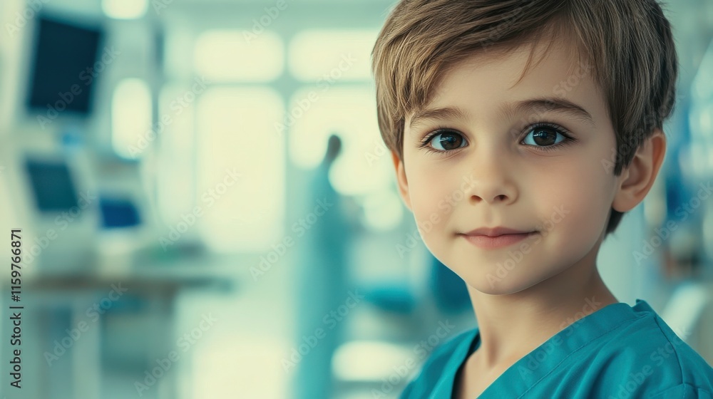 Young Child in Professional Health Attire with Clean Background Young Child in Professional Health Attire with Clean Background