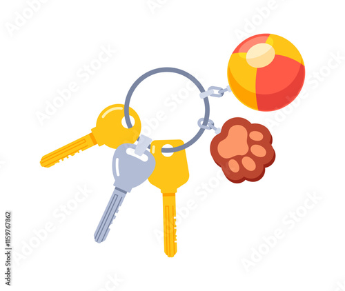 Keyring with keys and bibelot vector illustration