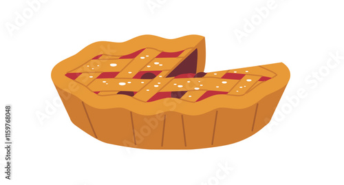 Round cherry pie vector illustration