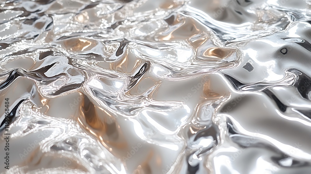 Reflective metallic surface showcasing dynamic wave patterns and intriguing textures in natural light Reflective metallic surface showcasing dynamic wave patterns and intriguing textures in natural light