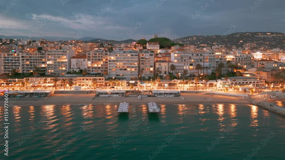 Aerial view of the Cannes at night, Cote d'Azur, southern France. Aerial view of the Cannes at night, Cote d'Azur, southern France.
