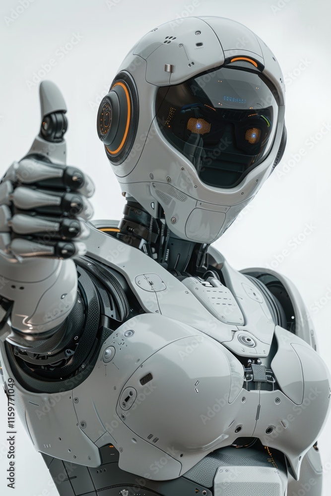 A robot giving a positive signal with its thumbs up. A robot giving a positive signal with its thumbs up.
