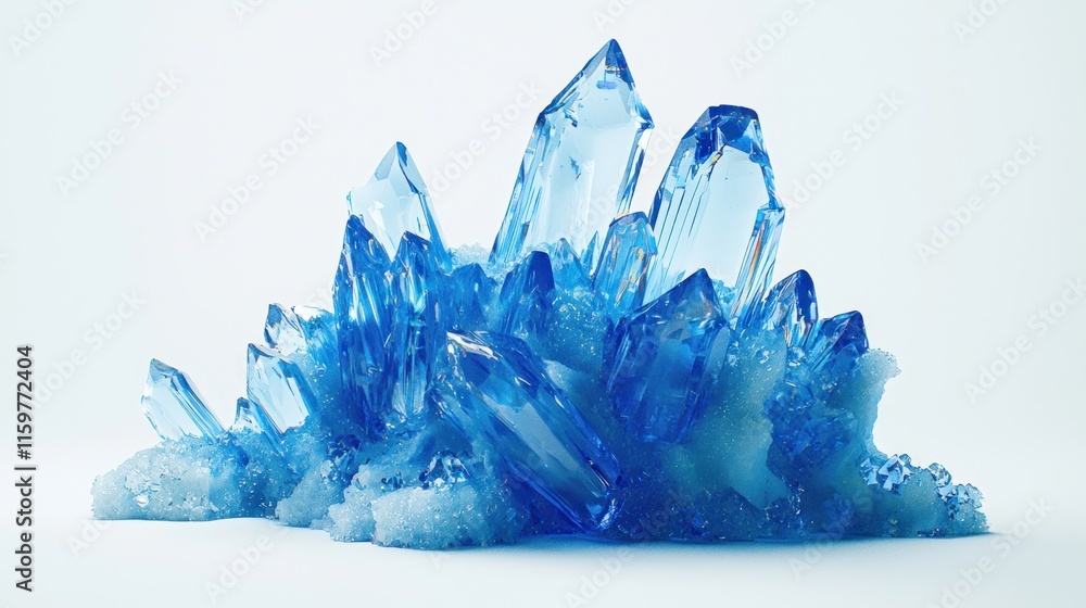 Fototapeta premium Blue crystal cluster on white background.