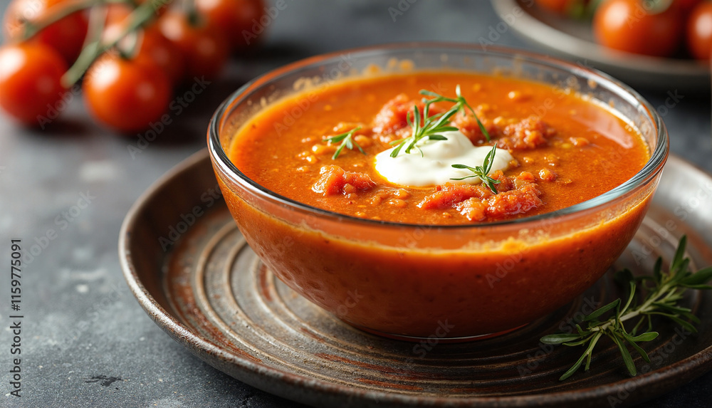 Spicy Tomato Bisque in Rustic Style with Vibrant Red and Cream Accents for Comfort Food Inspiration Spicy Tomato Bisque in Rustic Style with Vibrant Red and Cream Accents for Comfort Food Inspiration