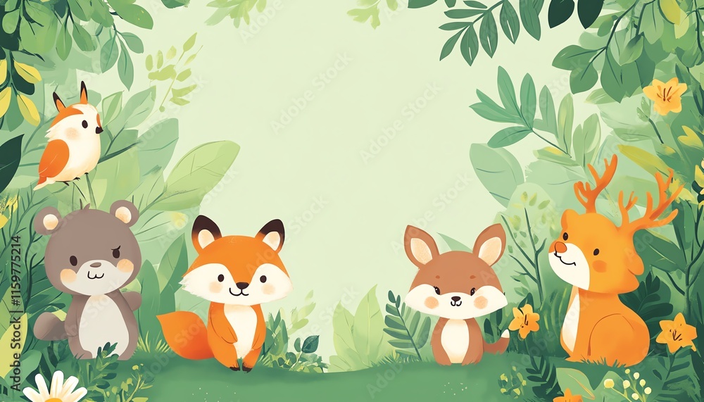 Obraz premium A heartwarming illustration for World Wildlife Day, featuring animals in their natural habitat and green forests, with space for a conservation message