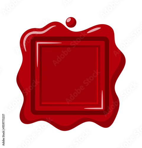 Square red wax seal with blots