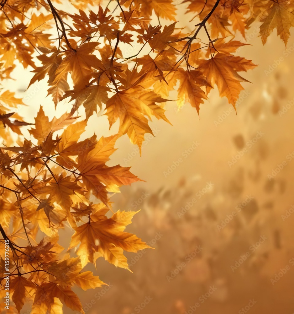 Amber foliage with maple leaves against a warm orange background, nature, trees, maple leaves Amber foliage with maple leaves against a warm orange background, nature, trees, maple leaves
