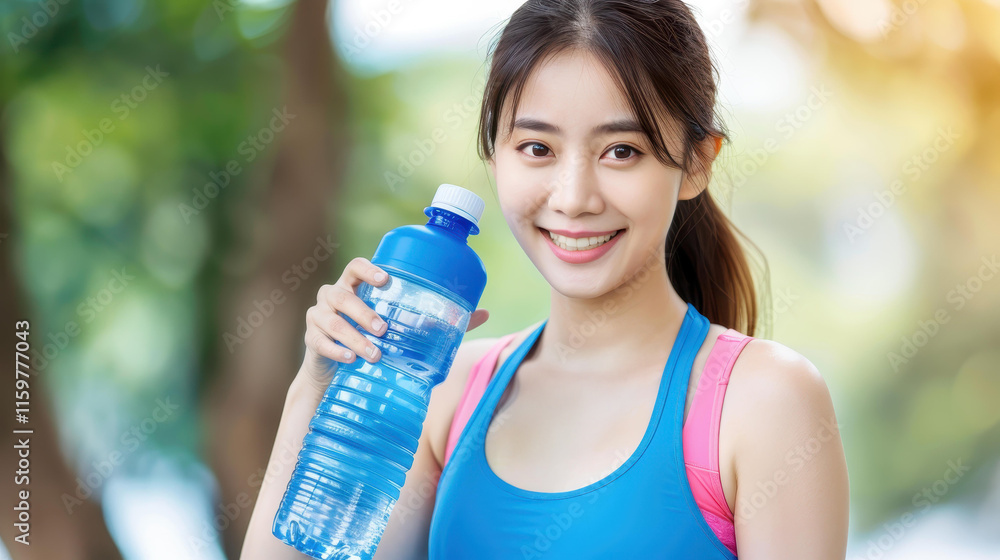 Joyful fitness woman hands you a water bottle after a workout in the park, showcasing a healthy lifestyle and wellness. Joyful fitness woman hands you a water bottle after a workout in the park, showcasing a healthy lifestyle and wellness.