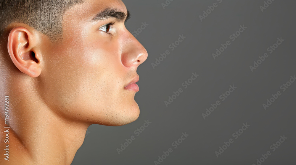 A contemplative man gazes thoughtfully to the side, illuminated by striking side light against a dark backdrop. A contemplative man gazes thoughtfully to the side, illuminated by striking side light against a dark backdrop.