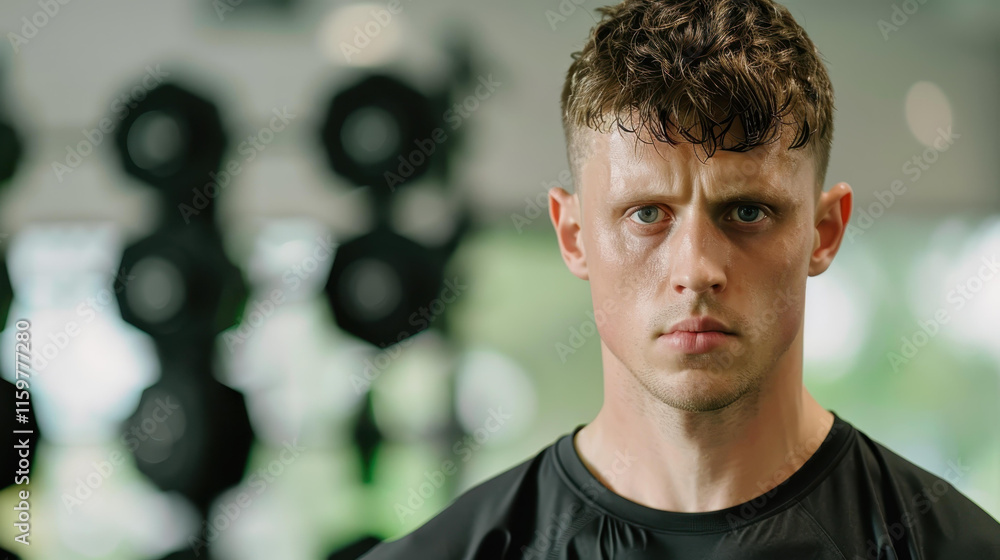 A young athlete flexes his muscles as he lifts weights, showcasing determination and focus during gym training. A young athlete flexes his muscles as he lifts weights, showcasing determination and focus during gym training.