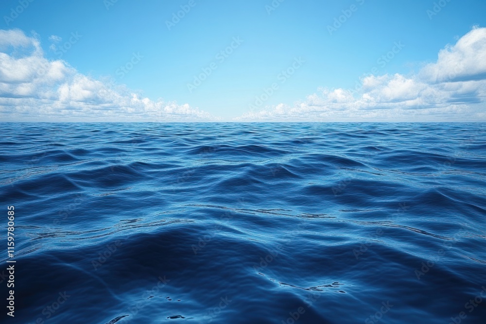 Vast blue ocean stretching endlessly under a clear sky with fluffy white clouds at midday. Generative AI Vast blue ocean stretching endlessly under a clear sky with fluffy white clouds at midday. Generative AI