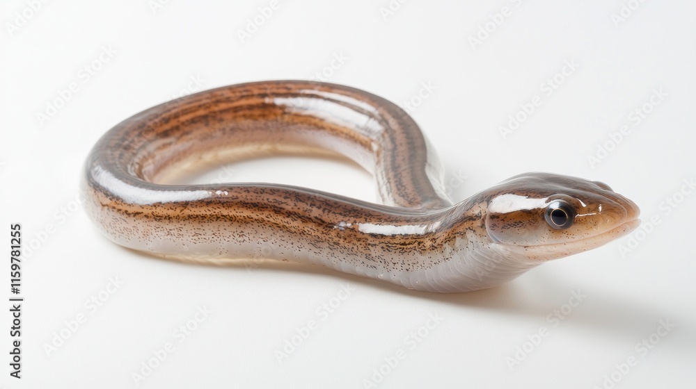 Close-up of a small eel on white background. Close-up of a small eel on white background.