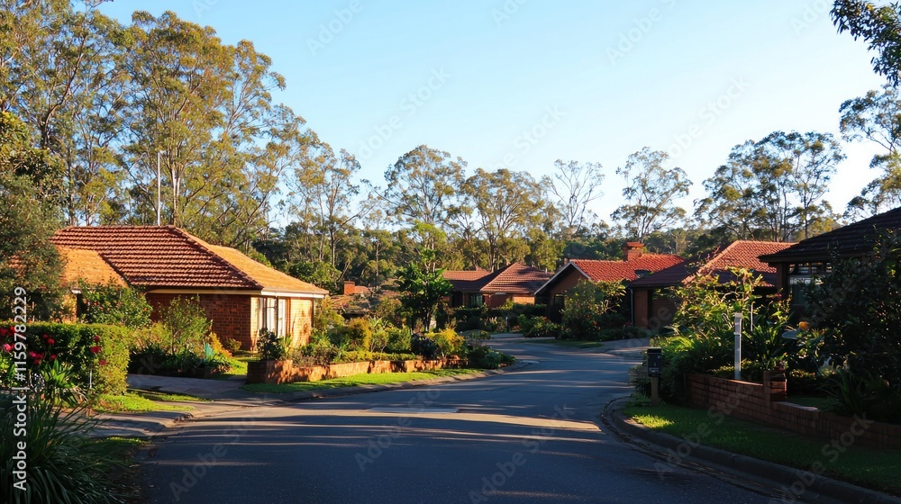 Suburban street with houses and trees. Suburban street with houses and trees.