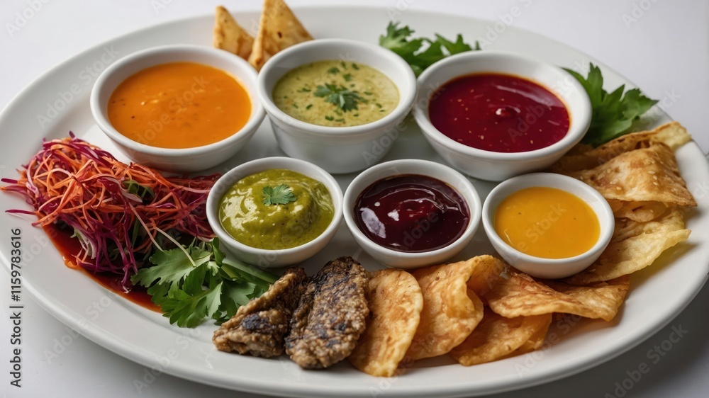 A platter of assorted dips and snacks, showcasing vibrant colors and textures. A platter of assorted dips and snacks, showcasing vibrant colors and textures.