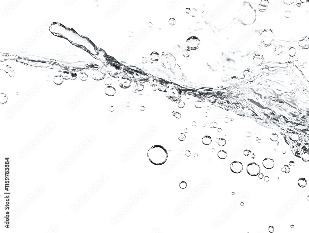 Dynamic Water Splashes with Floating Bubbles in transparent background