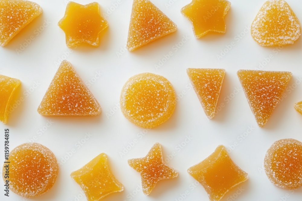 custom made wallpaper toronto digitalAerial view of Dalgona candy honeycomb toffee in circular star and triangular shapes on a white backdrop