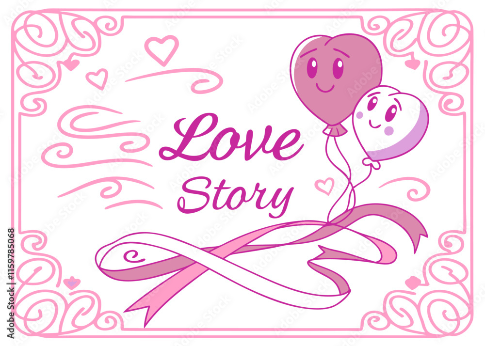 Romantic Love Story: Pink Heart Balloons Illustration - Cute. Romantic Love Story: Pink Heart Balloons Illustration - Cute.
