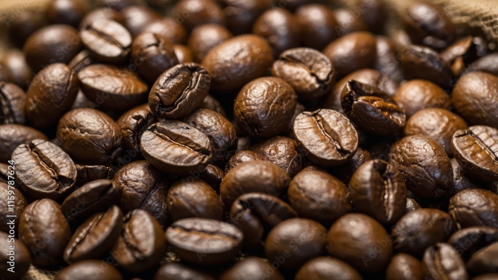 Close-up of roasted coffee beans showcasing their rich texture and color. Close-up of roasted coffee beans showcasing their rich texture and color.