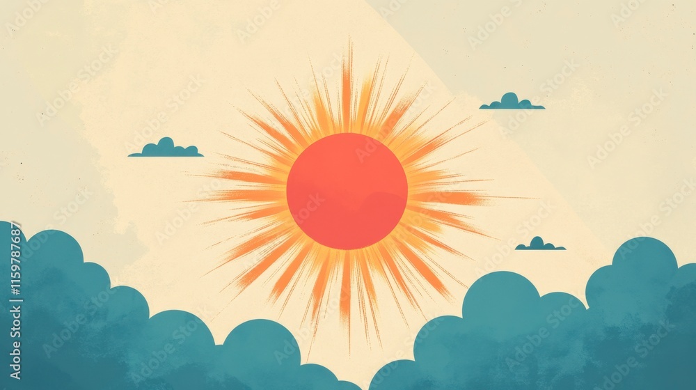 Joyful Sunburst Through Clouds - Cheerful Summer Sky Illustration Joyful Sunburst Through Clouds - Cheerful Summer Sky Illustration