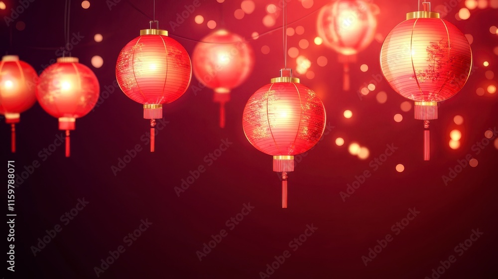 Red Chinese Lanterns Glow on Dark Background - Festive Holiday Decor Red Chinese Lanterns Glow on Dark Background - Festive Holiday Decor
