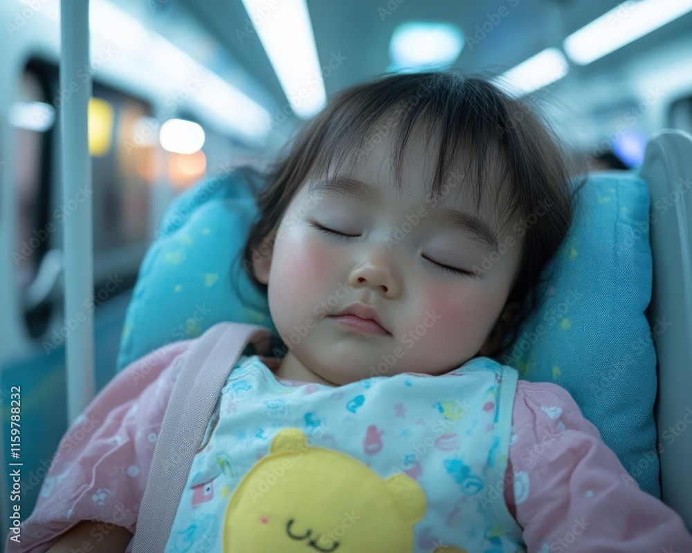 A sweet and emotional depiction of a child sleeping soundly on their parent's lap during a peaceful train journey, capturing the serene moment and sweet memories The warmth of the scene is palpable A sweet and emotional depiction of a child sleeping soundly on their parent's lap during a peaceful train journey, capturing the serene moment and sweet memories The warmth of the scene is palpable