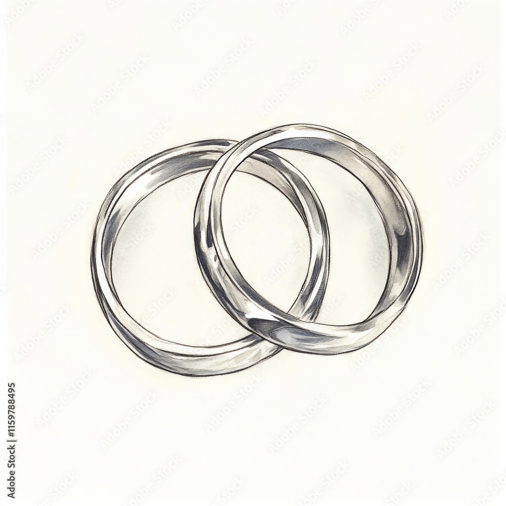 Interwoven wedding bands in black and white charcoal sketch Interwoven wedding bands in black and white charcoal sketch