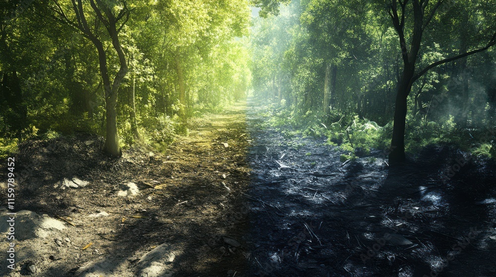 Fototapeta premium Contrast of Forests: Pollution and Clean Nature