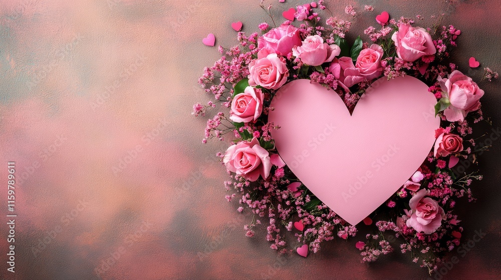 romantic pink bouquet of heart shape paper flowers for Valentine banners or greeting card.