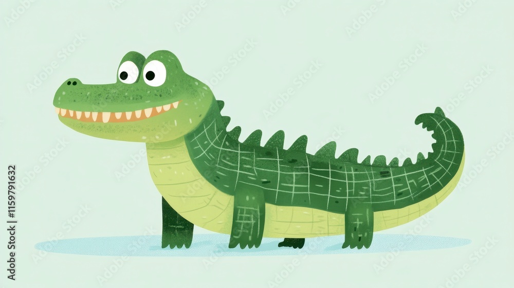 Fototapeta premium Smiling Crocodile Cartoon Character on Light Green Background
