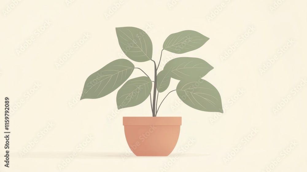 Potted Plant with Smooth Leaves on Beige Background Potted Plant with Smooth Leaves on Beige Background