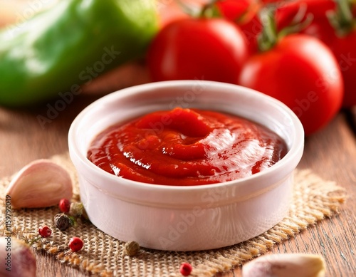 Ketchup sos pomidorowy w salaterce miseczce