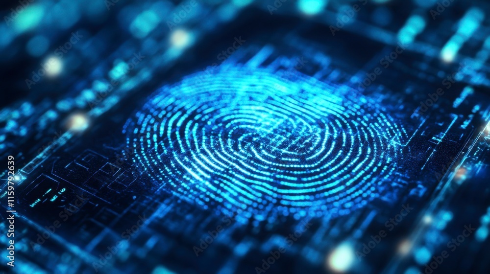 Futuristic Fingerprint Biometric Security Scan - Abstract Digital Art Futuristic Fingerprint Biometric Security Scan - Abstract Digital Art