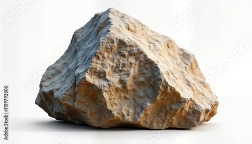 Massive rock with rough texture isolated on white background. Natural stone boulder looks heavy, strong. Realistic rock illustration shows geology details. Image suitable for design purposes related photo